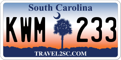 SC license plate KWM233