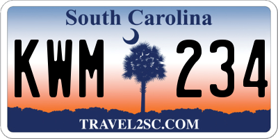 SC license plate KWM234