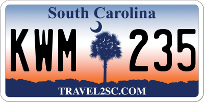 SC license plate KWM235