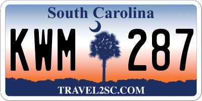 SC license plate KWM287