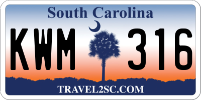 SC license plate KWM316
