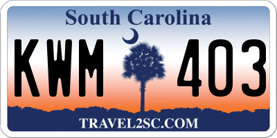 SC license plate KWM403