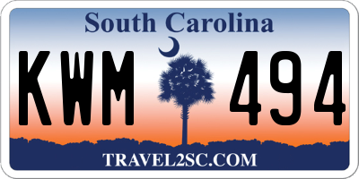 SC license plate KWM494