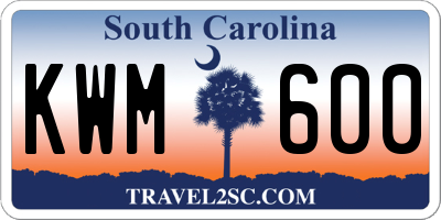 SC license plate KWM600