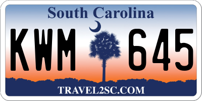 SC license plate KWM645