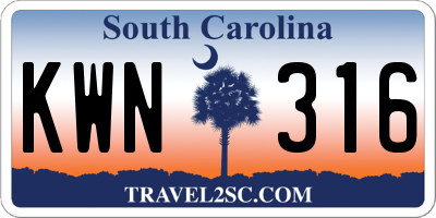 SC license plate KWN316