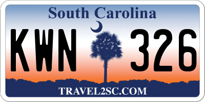 SC license plate KWN326