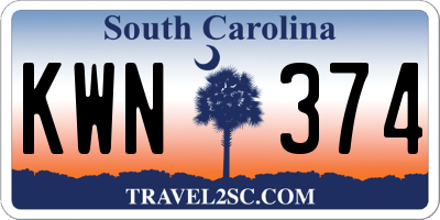 SC license plate KWN374