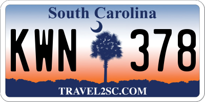 SC license plate KWN378