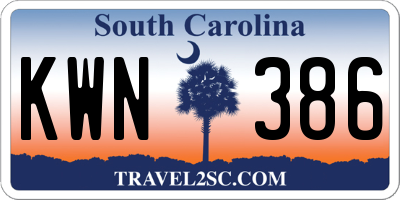 SC license plate KWN386