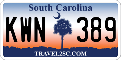 SC license plate KWN389