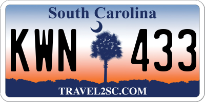 SC license plate KWN433