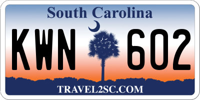 SC license plate KWN602
