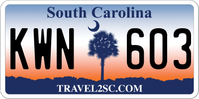 SC license plate KWN603
