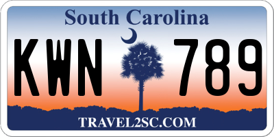 SC license plate KWN789