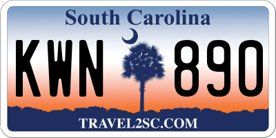 SC license plate KWN890