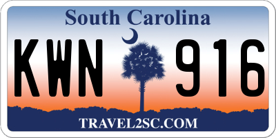 SC license plate KWN916