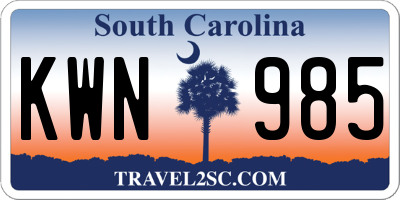 SC license plate KWN985