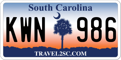 SC license plate KWN986