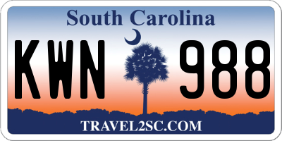 SC license plate KWN988