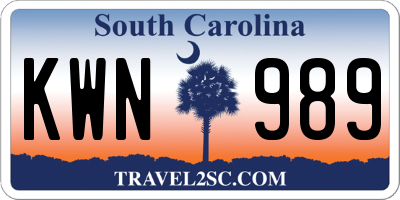 SC license plate KWN989