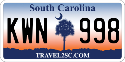 SC license plate KWN998