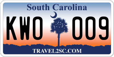 SC license plate KWO009