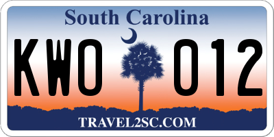 SC license plate KWO012
