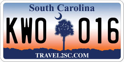 SC license plate KWO016