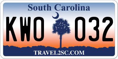 SC license plate KWO032