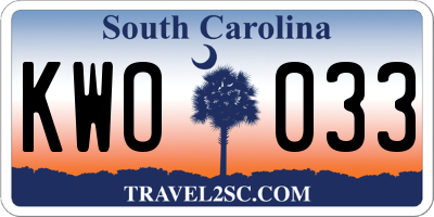SC license plate KWO033