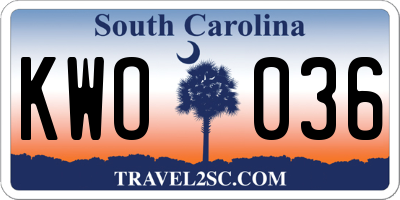 SC license plate KWO036