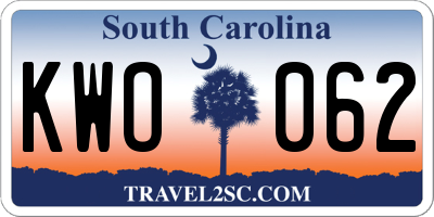 SC license plate KWO062