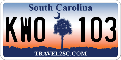 SC license plate KWO103