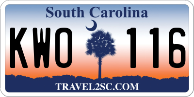 SC license plate KWO116