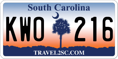 SC license plate KWO216