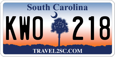 SC license plate KWO218