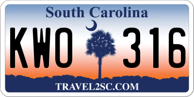SC license plate KWO316