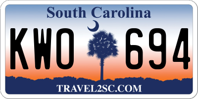 SC license plate KWO694