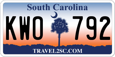 SC license plate KWO792
