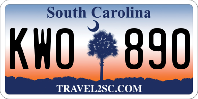SC license plate KWO890