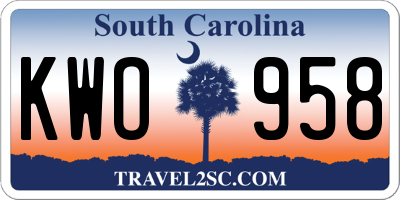 SC license plate KWO958