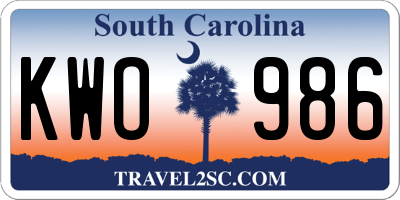 SC license plate KWO986