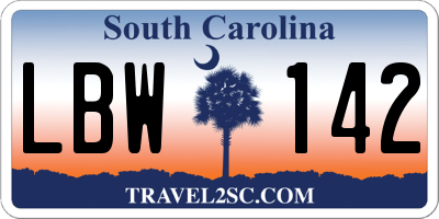 SC license plate LBW142