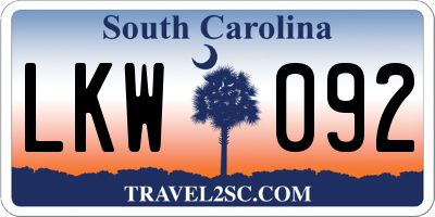 SC license plate LKW092