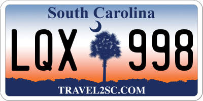 SC license plate LQX998