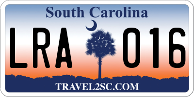SC license plate LRA016