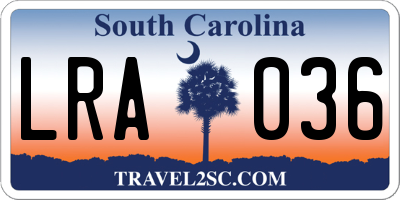 SC license plate LRA036