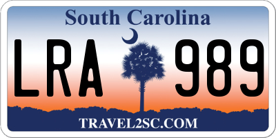 SC license plate LRA989