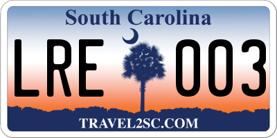 SC license plate LRE003